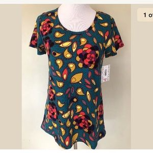 NWT! LuLaRoe Classic T Teal Blue Dahlia Flowers